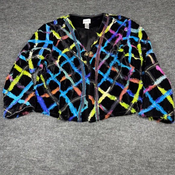 Chico's Jackets & Blazers - Chico's‎ Velvet Colorful Fringe Plaid cardigan, Women's Small